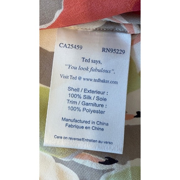 Ted Baker Silk Ruched Sheath Dress Sz 2 Dancing Ladies - Picture 4 of 15